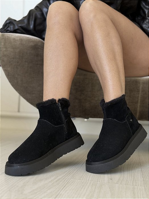 Bota Preta Cano Curto Forrada Com Pelinhos Morgana