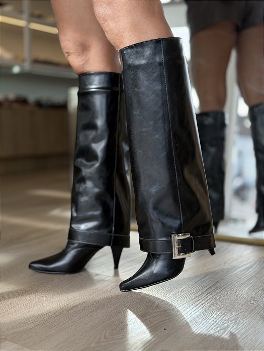 Bota Preta 2 em 1 Salto Fino Tiely