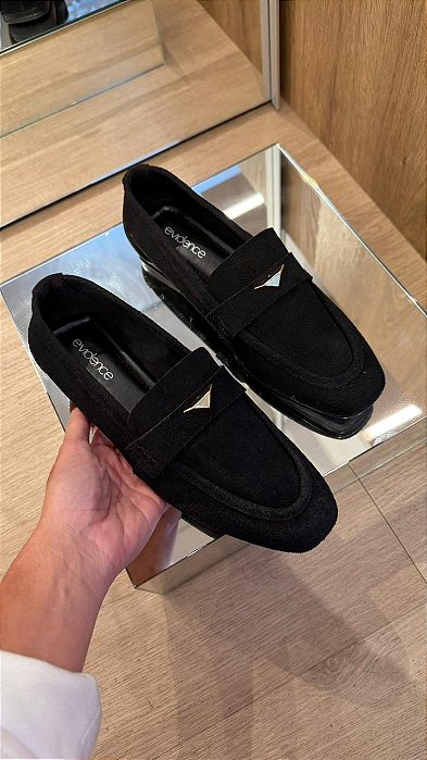 Mocassim em Couro Camurça Preto Bethy