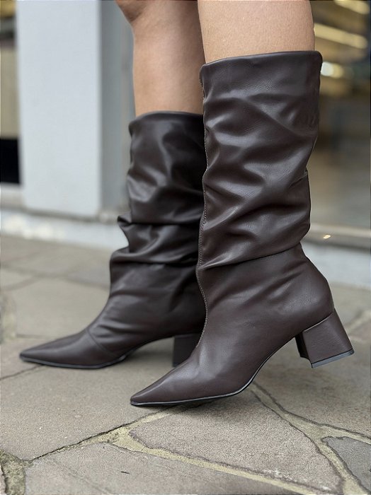 Bota Marrom Cano Slouch Salto Bloco Silvia