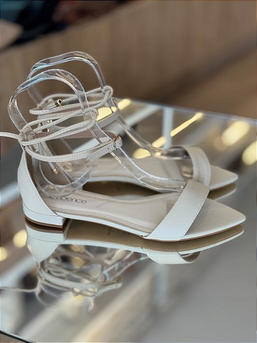 Sandália Rasteira Off White Em Couro Com Amarração Liandra