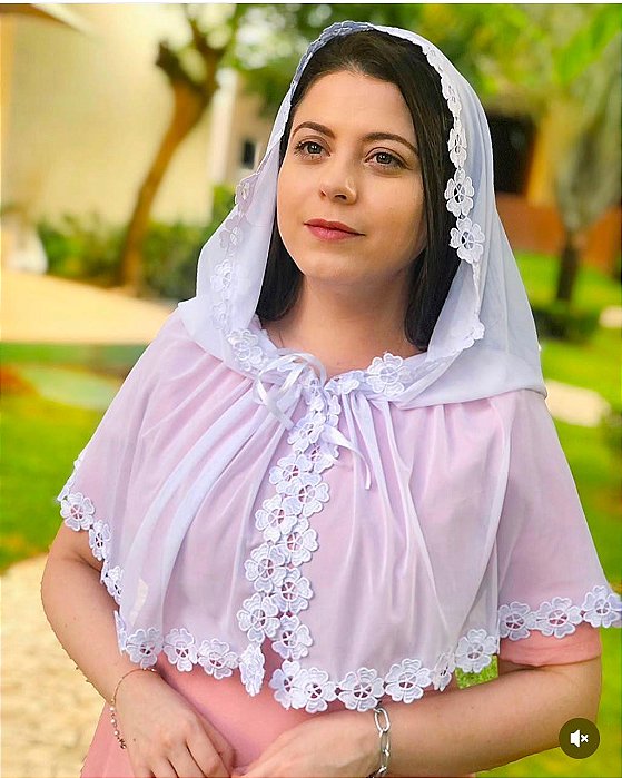 Véu capuz branco Regina Caeli