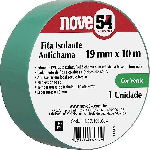 Fita Isolante Verde Nove54 19mm x 10m