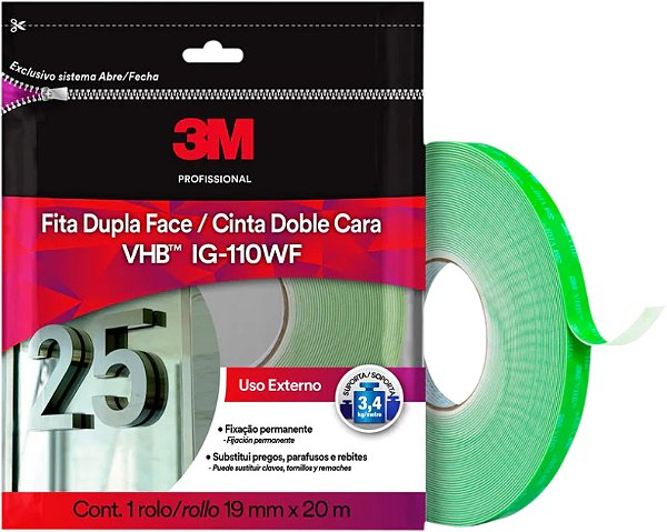 Fita dupla face 19 mm x 20 m IG-110WF VHB branca 3M