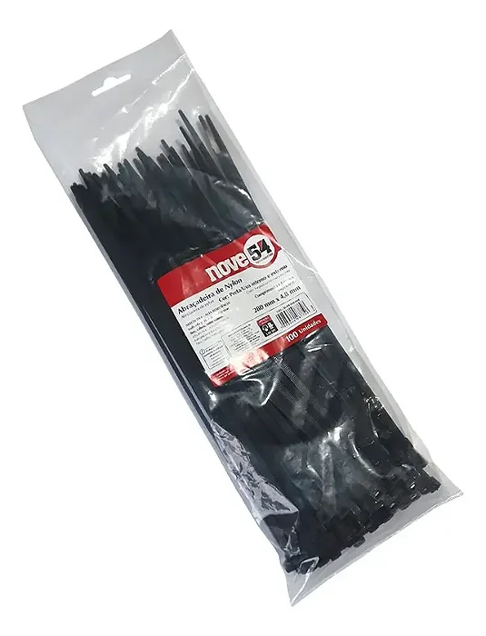 Abraçadeira de Nylon Preta 280 mm x 4,8 mm com 100 peças NOVE54