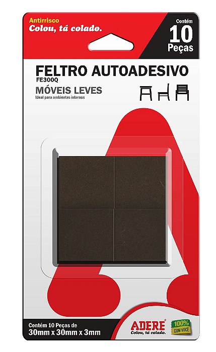 FE300Q 22mm X 22mm Feltro Autoadesivo Escuro Quadrado 3mm