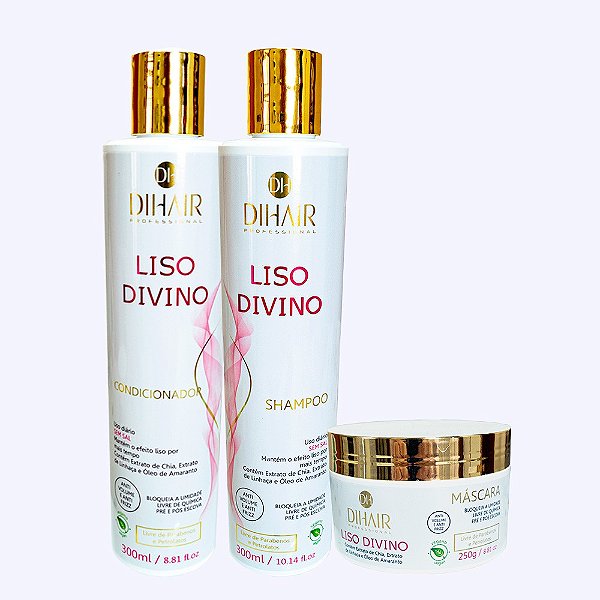 Kit Liso Divino Shampoo 300ml, Condicionador 300ml e Máscara 250g - DIHAIR
