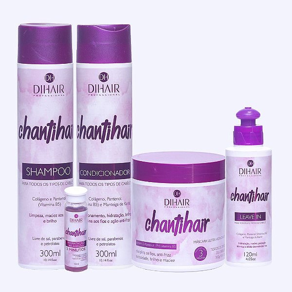 Kit Chantihair: Shamp, Cond, Leave-in e Másc 500g + Ganha Ampola 10mL