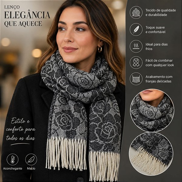 Lenço Feminino Estampado Com Franjas Macio e Elegante LUA575-003