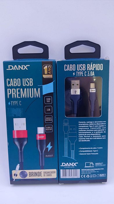 Cabo Carregador USB Premium Type-C Danx-DU222T-Azul/Prata