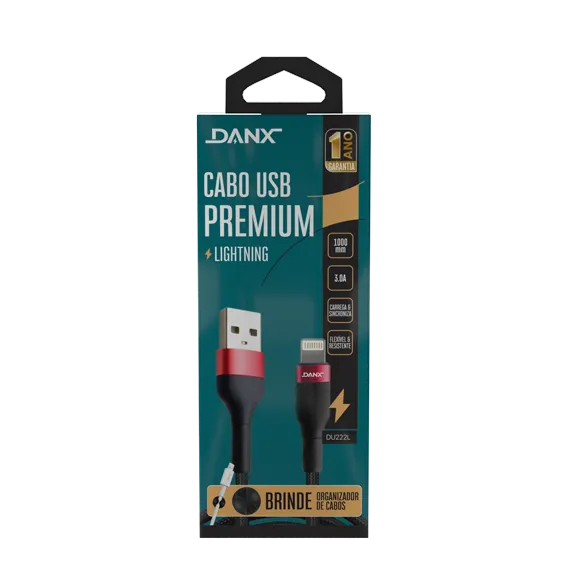Cabo Carregador USB Premium Type-C Danx-DU222T-Preto/Vermelho