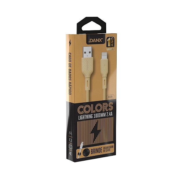 Cabo Rapido USB Lightning 2.4A 1M Danx DU122L-Rosa Brinde Organizador De Cabos