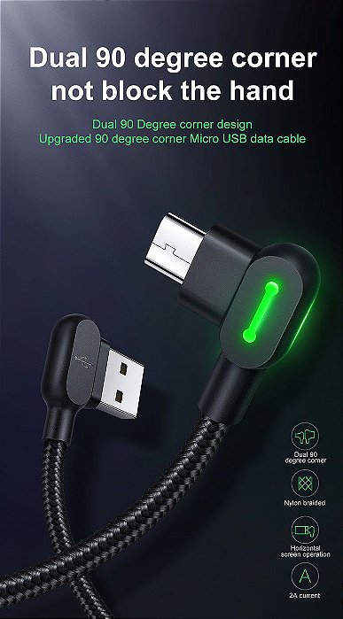 Cabo Micro Usb V8 1.8 Metros Em L 90 Graus Gamer Mcdodo - X-cell-CA-5772