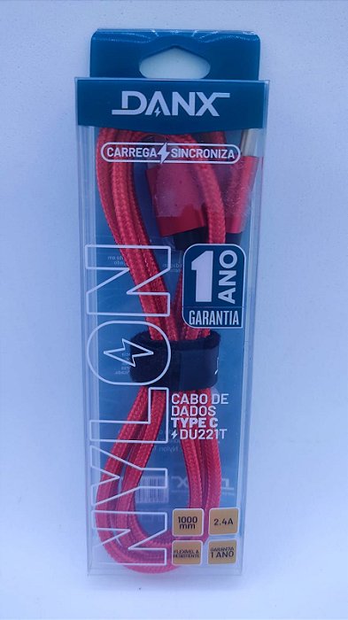 Cabo de Dados Tipo C 1 Metro Revestido em Nylon 2.4 A Danx-DU221T -Vermelho