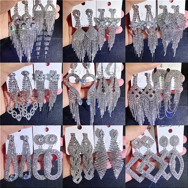 Brinco Brilhante Longo Strass Moda Luxo B-A1