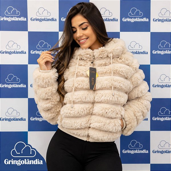Casaco Feminino Premium Peluciado Quente e Elegante om Capuz TR-366