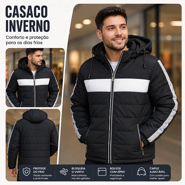 Casaco Masculino Puffer Acolchoado Com Capuz FH-008