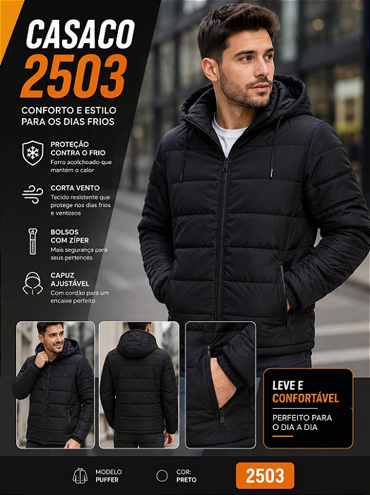 Casaco Masculino Puffer Acolchoada Corta Vento 2503