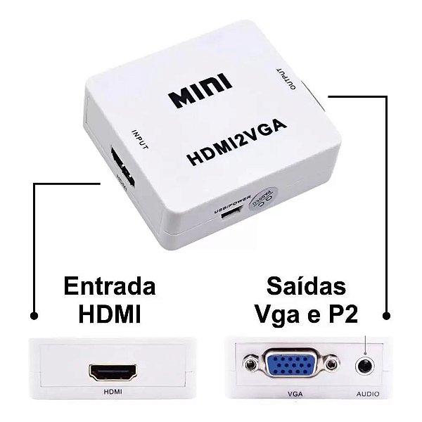 Conversor Adaptador Hdmi p/Vga Com Saida De Audio P2-NEHC-709