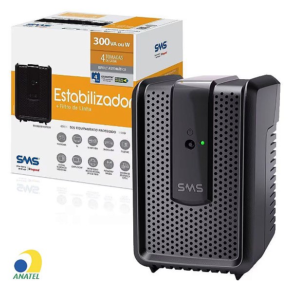 Estabilizador SMS Revolution Speedy SP300BI 300VA 4 Tomadas Bivolt Automático Preto