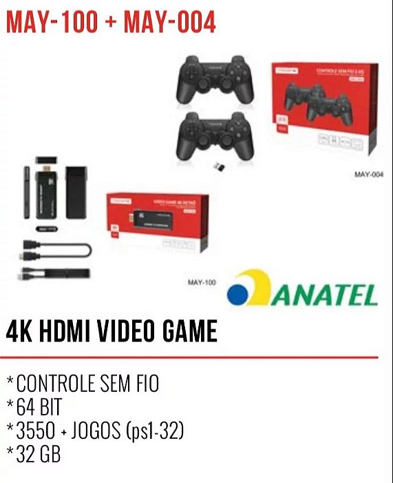 Game Pen Retrô 4k c/ 10.000 Jogos + 2 Controles s/ Fio