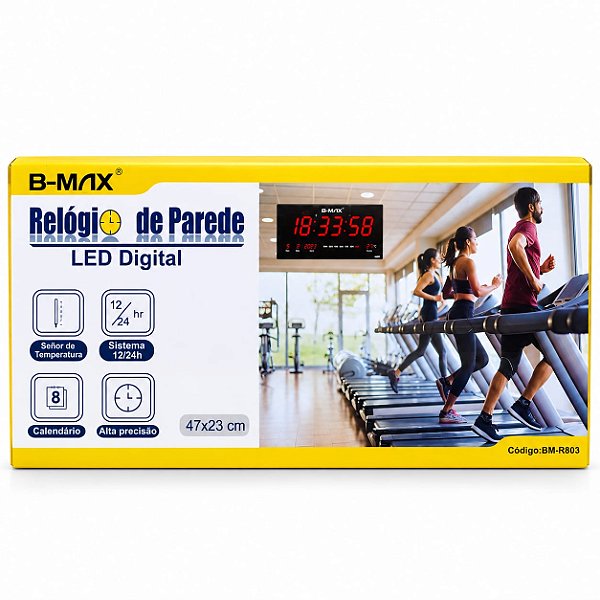 Relógio de Parede LED Digital B-MAX BM-R803 47x23cm