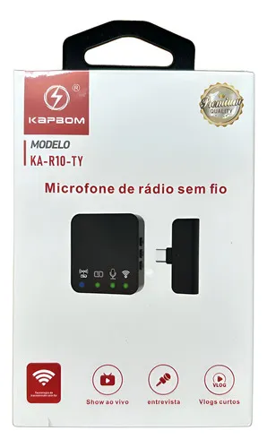 Microfone Lapela Profissiona Wirles Sem Fio Tipo C - Kapbom KA-R10-TY