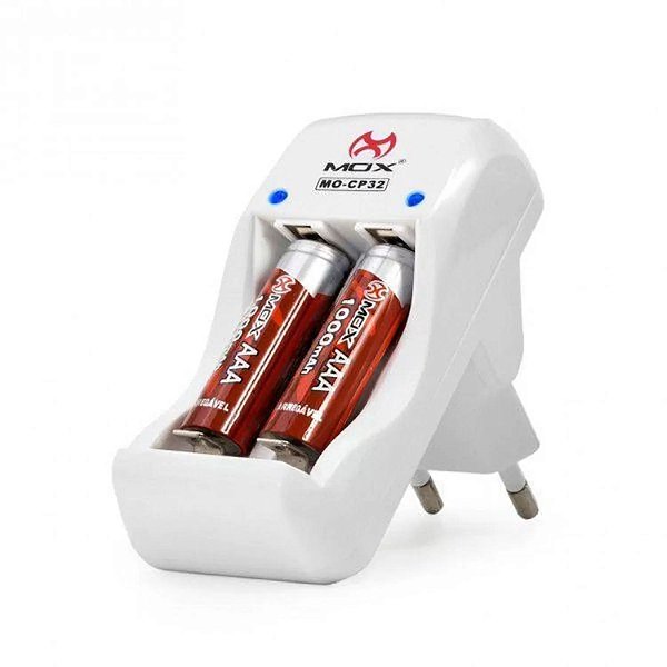 Carregador de Pilhas AA/AAA/Bateria 9V Carga Rápida 2 Pilhas AAA Inclusas MOX MO-CP32