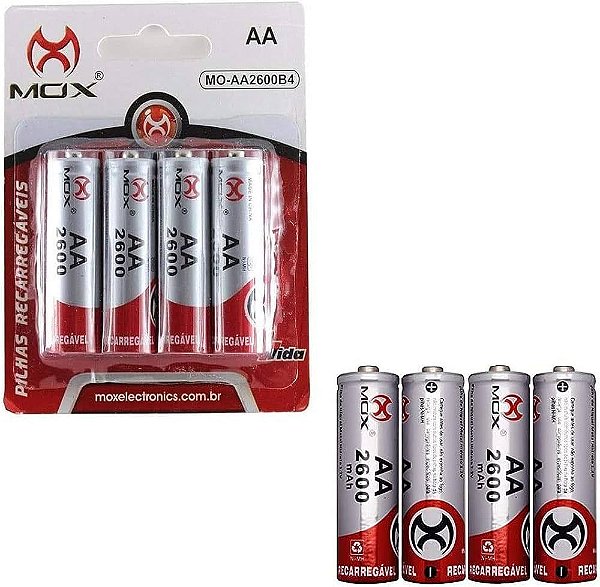 Pilha Recarregável AA 2600 MAH com 4 unidades MOX-MO-AA2600B4