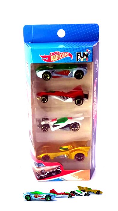 Brinquedo kit de 4 Carrinhos Metal Corrida Carros Radicais Miniatura Veloz / Carros Radica
