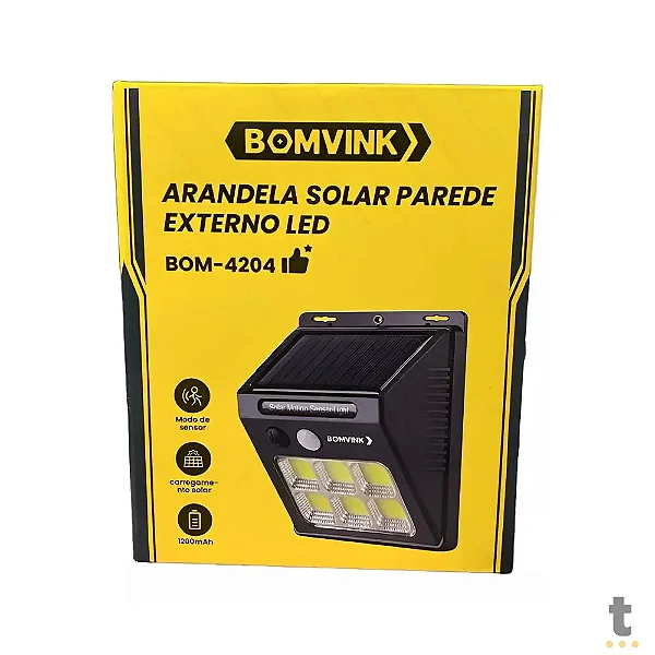 Luminária Arandela LED C/ Sensor e Painel de Carregamento Solar 1200Mah Bomvink - BOM-4204