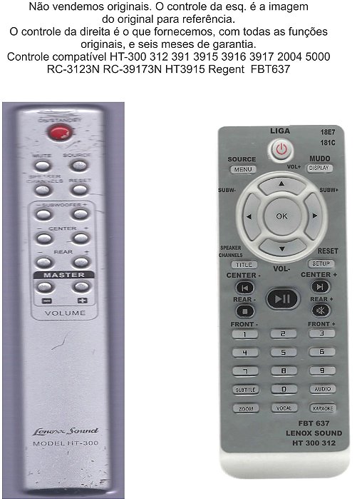 Controle Remoto Home Theater Lenoxx HT-312