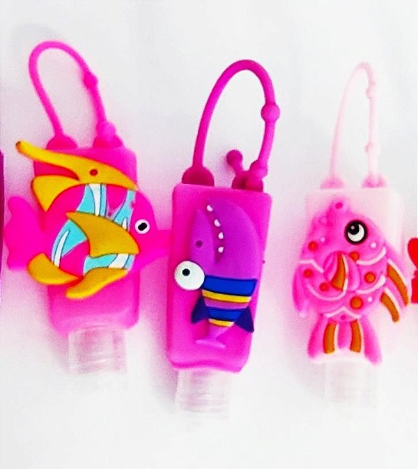 Frasco Higienizador Chaveiro Porta Alcool Gel com capa silicone - Rosa