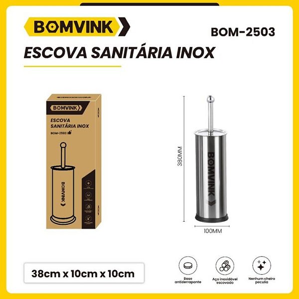Escova Sanitária aço Inox Com Suporte Para Vaso Sanitário Bomvink BOM-2503