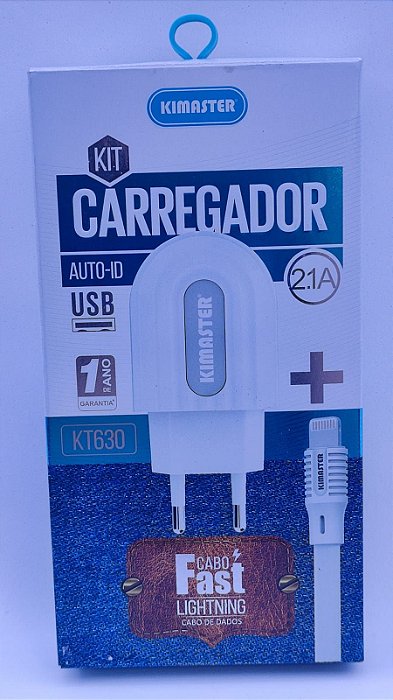 Kit Carregador e Cabo Lightning 2.1A Kimaster-KT630
