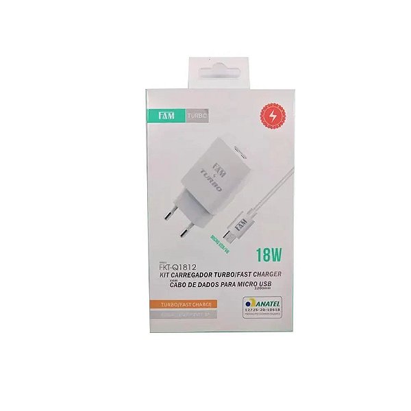 Kit Carregador Turbo 18w - V8 Micro USB 1.2M Fam-FKT-Q1812