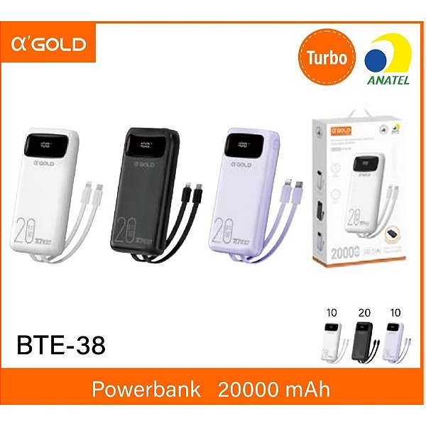 Carregador Power Bank 20000mah Portatil Turbo Ultra Rápido BTE-38 -Branca