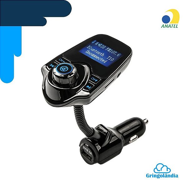 Transmissor Bluetooth FM Para Carro Suporta Cartões SD TF T10