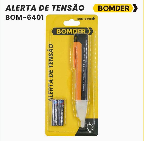 Caneta de Detectora de Corrente Elétrica Alerta de Tensão até 1000v Bip Sonoro e Luz LED BOM-6401
