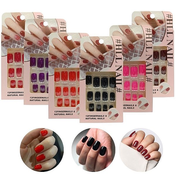 Unhas Postiças Curta Com Adesivos Autocolantes C/12 Unidades X-X