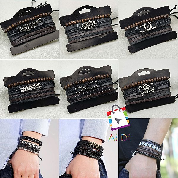 Kit Pulseiras Braceletes Unisex Ajustável V36