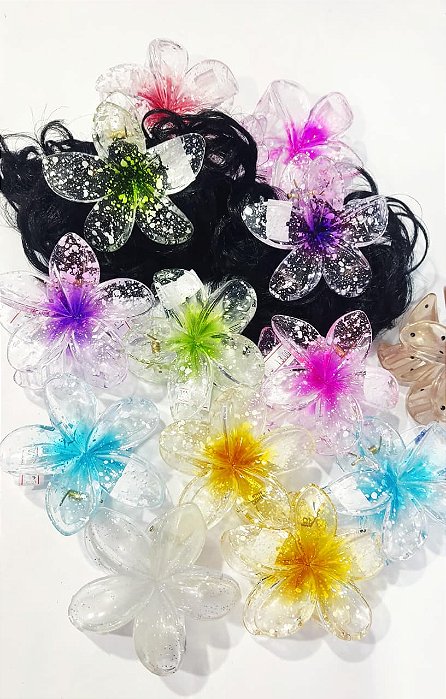 Presilha Piranha Flor Grande De Cabelo Com Pintinhas 1543