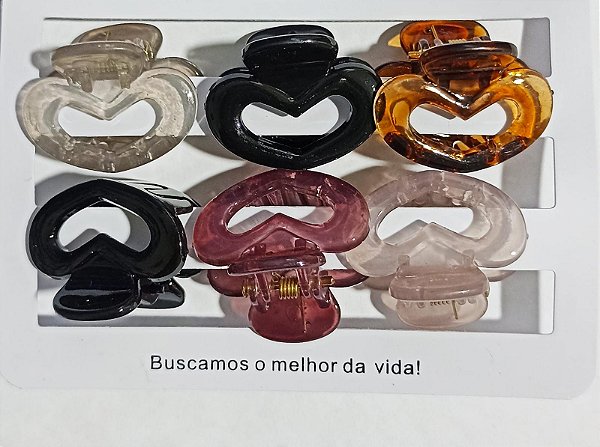 Piranha De Cabelo Coração Vazado Acessório  Kit 6 Unidades DF412-PR3912-9