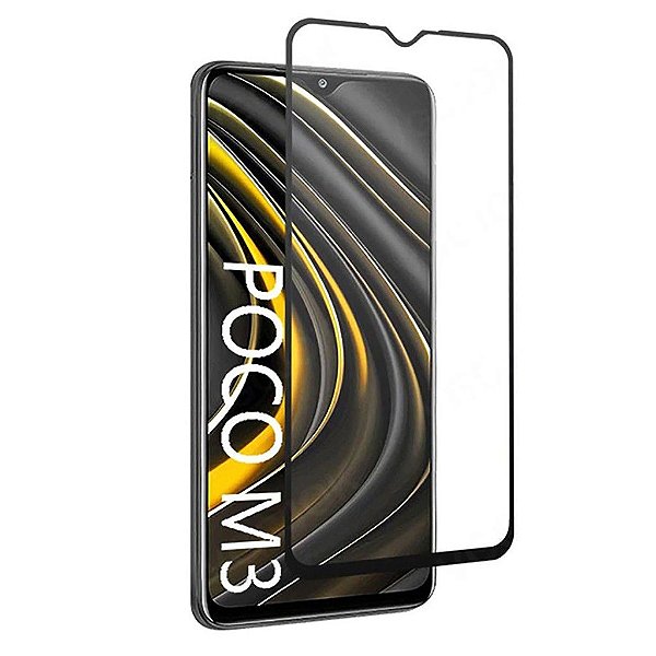 Película 3D de Vidro Temperado Bordas Pretas Xiaomi Poco M3 / MT Edge 20 -Preto