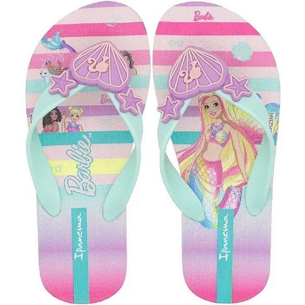 Chinelo Infantil Grendene Ipanema Barbie Style 25729-Verde-Rosa