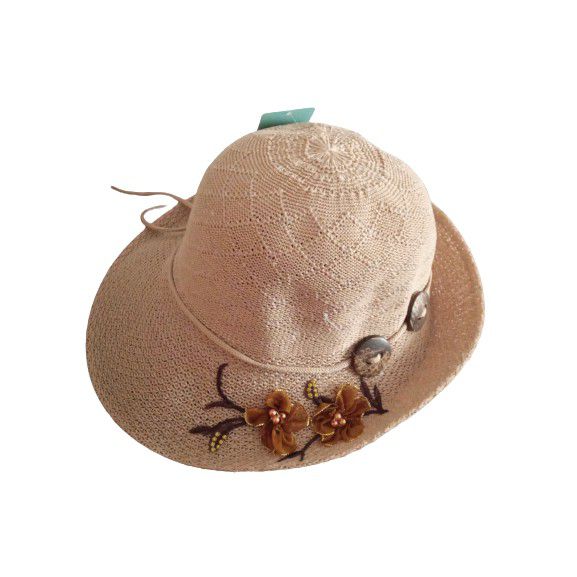 Chapéu Viseira De Praia Feminino Com Cordão E Bordado Floral - S-0911