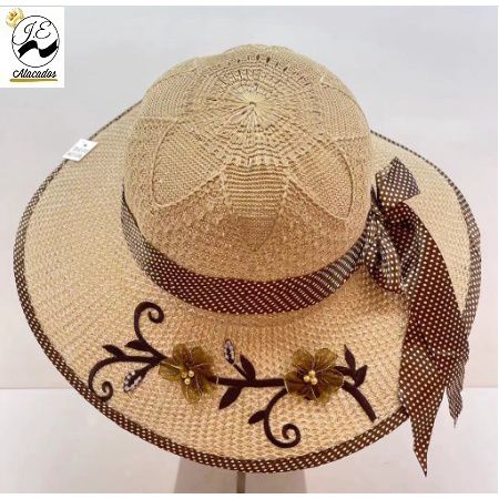 Chapéus de praia  Feminino sol com fita bolinha  Aba Larga Floppy Feminino TB-01 S-0915