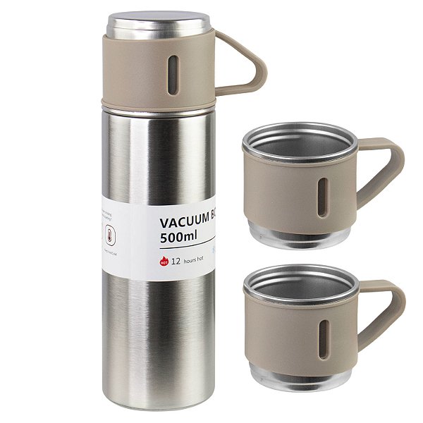Kit Garrafa Térmica 500 ml Com 3 xicaras FLASK SET