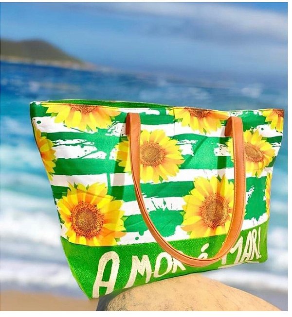 Bolsa Praia de Tecido Colorido com Letras Sol e Praia  WX-8226C