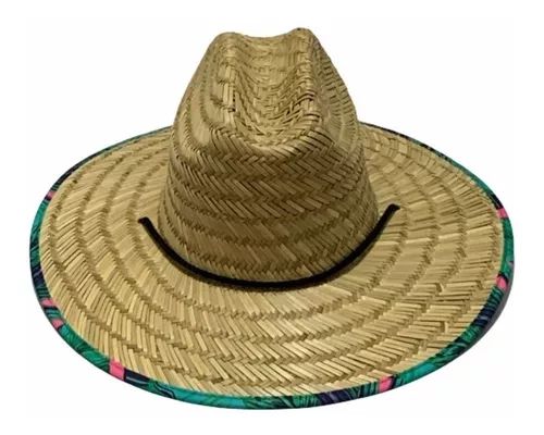 Chapéu De Praia Surf Palha Natural Tipo Bambu Forro Estampa Diversas  S-0058ONE SIZE
